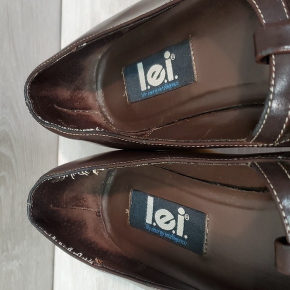 Vintage L.E.I Womens Jennefer Y2K Leather Mary Jane Wedge Clogs shoes sz 9 - Picture 6 of 13